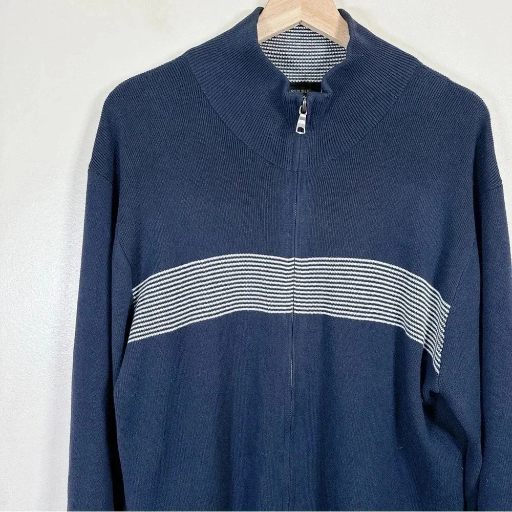 Banana Republic Navy Full Zip Horizontal Stripe Sweater Cardigan